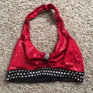 Rhinestoned Red Crop Top